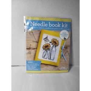 Sunflower Needle Book Cross Stitch Kit With Butterfly Charm Yellow Blue Ribbon